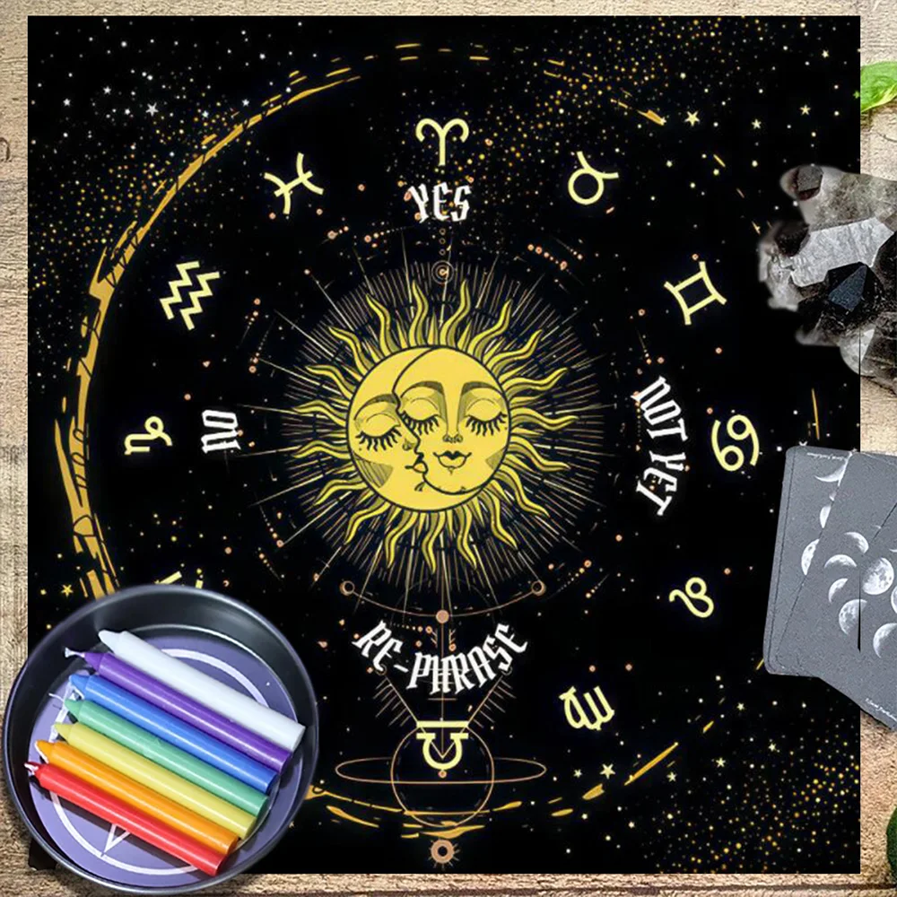 

12 Constellations Tarot Spread Cloth Tapestry Sun And Moon Starry Sky Altar Cloth Tablecloth Tarot Mat Decor Board Game Card Pad