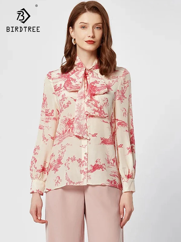 Birdtree Women's 2024 Spring Age Reducing,100%Real Silk Retro Printed Bow Ribbon Shirt,Long Sleeve French Style Blouse T3D629QC
Birdtree Women's 2024 Spring Age Reducing,100%Real Silk Retro Printed Bow Ribbon Shirt,Long Sleeve French Style Blouse T3D629QC
