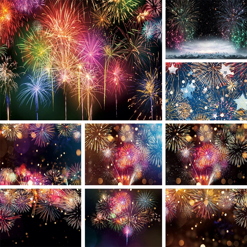 

Fireworks Photography Backdrop Tokyo Happy New Year 2024 Decorations Party Banner Personlised Purple Background Photo Zone Props