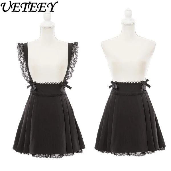 

Spring and Summer New Solid Color Sweet Girls Lace Trim Short Suspender Skirt Japanese Lolita Pleated A-line Skirts for Women