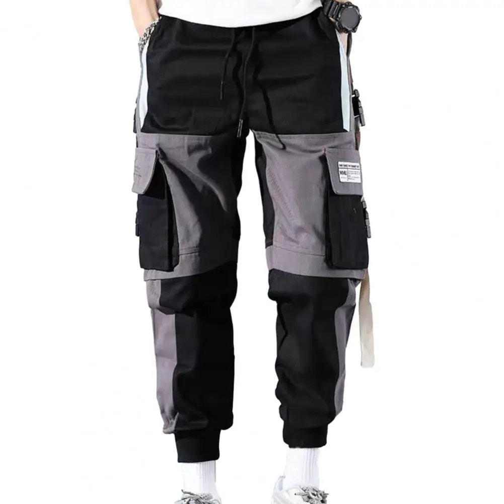 

Men Cargo Pants Men Color-blocked Cargo Pants Men's Cargo Pants with Multi Pockets Buckle Decor Loose Fit Deep Crotch for Hip