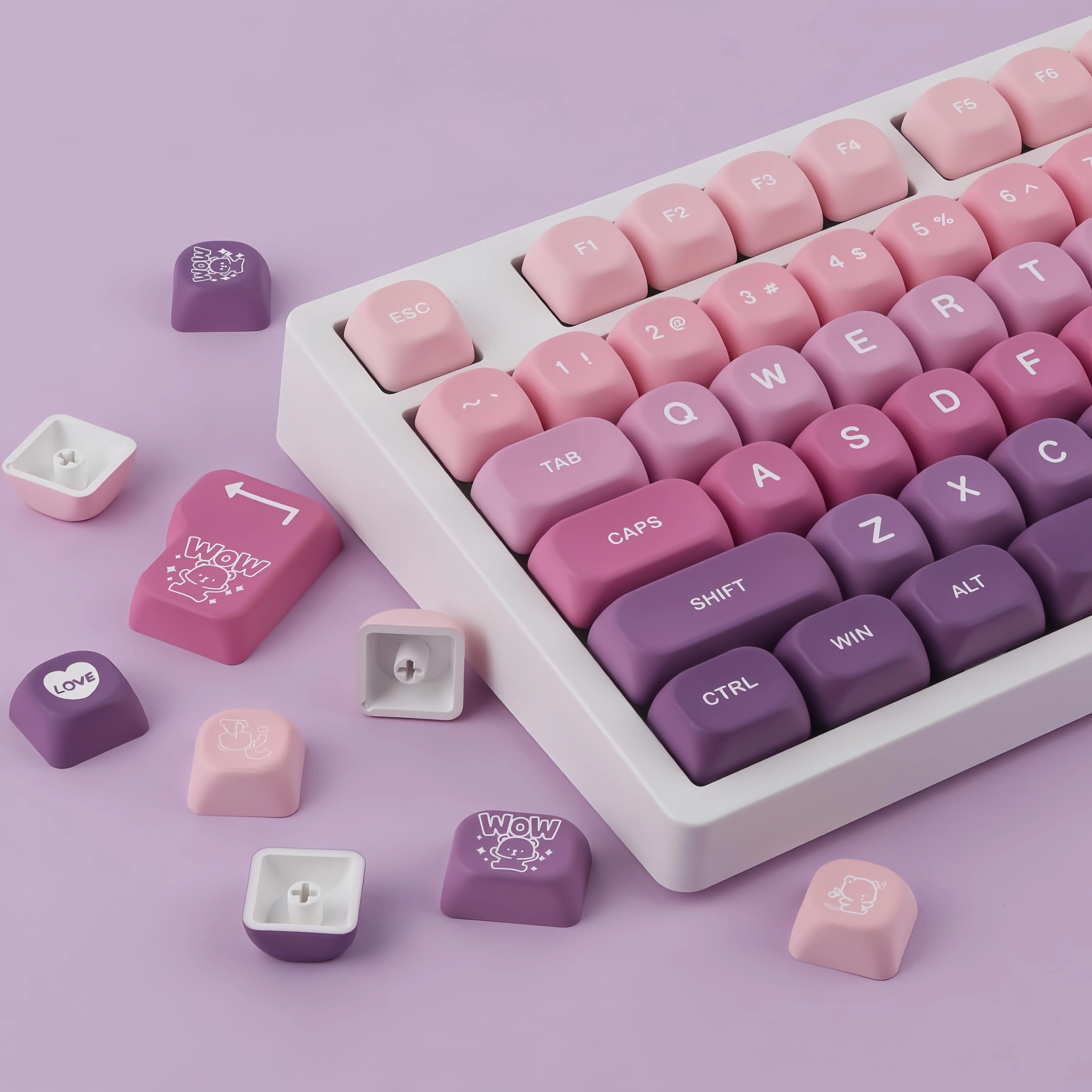 Five side dye sublimation purple bear keyboard keycaps