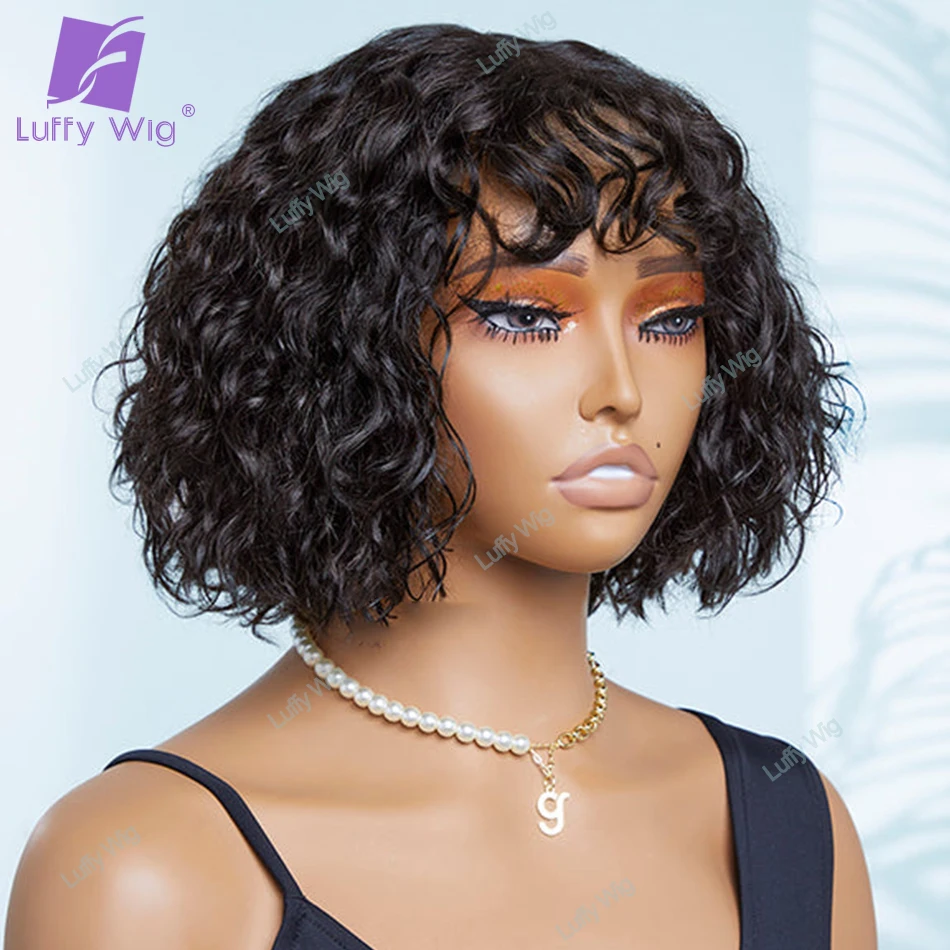 

Short Pixie Cut Human Hair Wig With Bangs Brazilian Remy O Scalp Top Bang Bob Wig 200 Density Glueless For Black Women Luffy