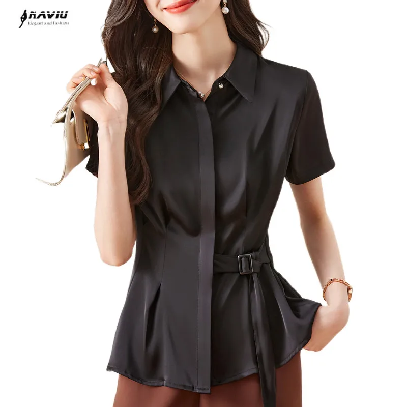NAVIU Black Chiffon Shirt Women Summer 2023 New Fashion Professional Temprament Slim White Blouses Office Ladies Work Tops
NAVIU Black Chiffon Shirt Women Summer 2023 New Fashion Professional Temprament Slim White Blouses Office Ladies Work Tops