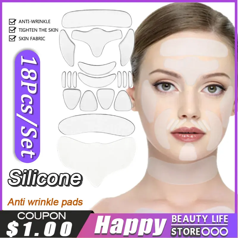18Pcs/Set Reusable Silicone Anti-wrinkle Patch Face Forehead Cheek Chin Sticker Facial Lifting Wrinkle Remover Patch Skin Care
18Pcs/Set Reusable Silicone Anti-wrinkle Patch Face Forehead Cheek Chin Sticker Facial Lifting Wrinkle Remover Patch Skin Care