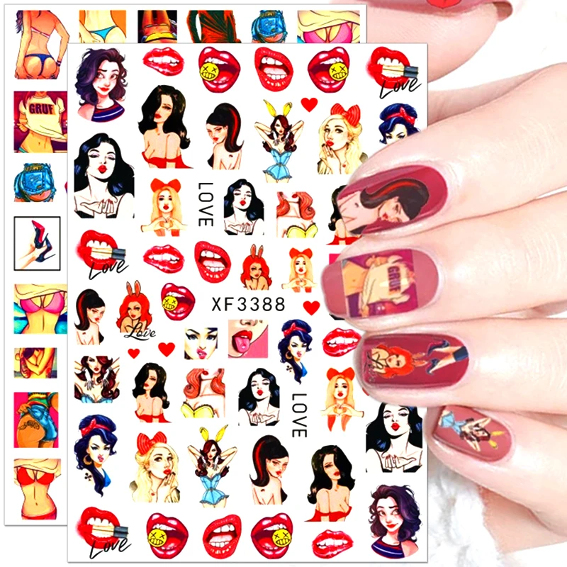 

3D Red Lips Nail Decals Valentine's Day Nail Stickers Sexy Lady Design Self-adhesive Nail Art Stickers Women DIY Nail Supplies