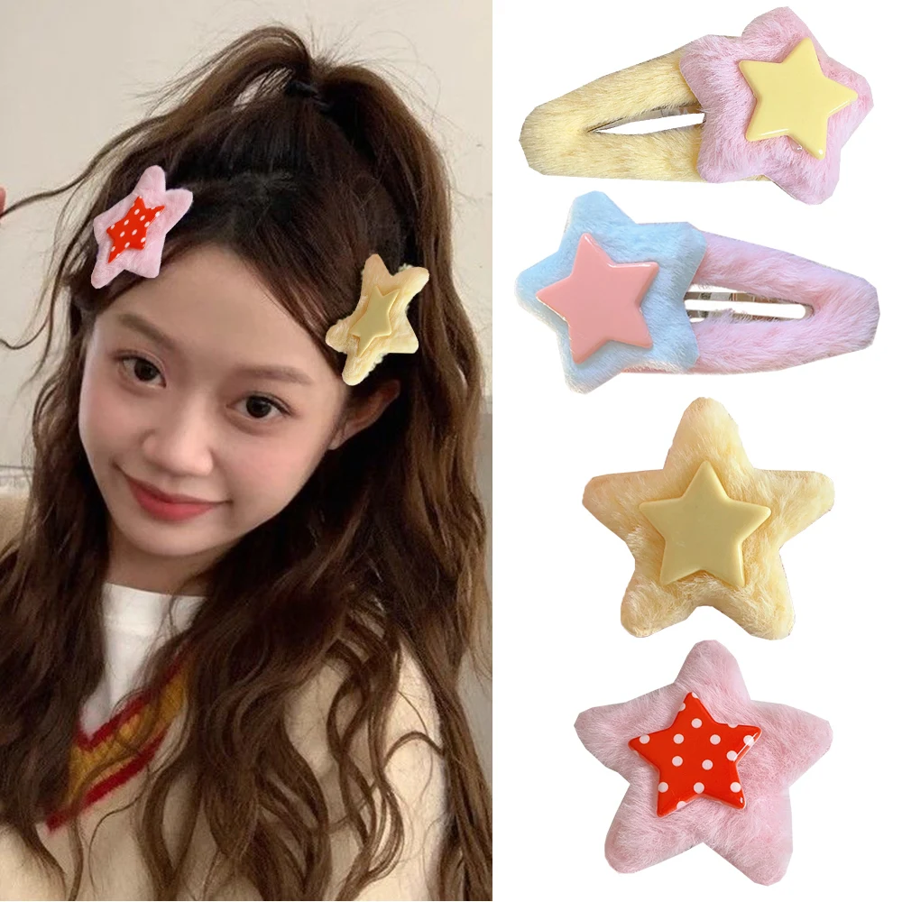 

Star-shaped Furry Barrettes Hairgrip Pentagrams BB Clip Side Bang Clips Plush Star Hair Clip Hair Accessories Simple Candy Color