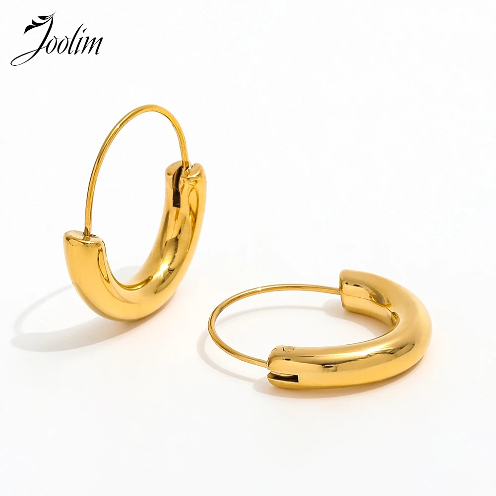 

Joolim Jewelry High Quality PVD Wholesale No Fade Fashion Simple Smooth C-shaped U-shaped Hoop Stainless Steel Earring for Women