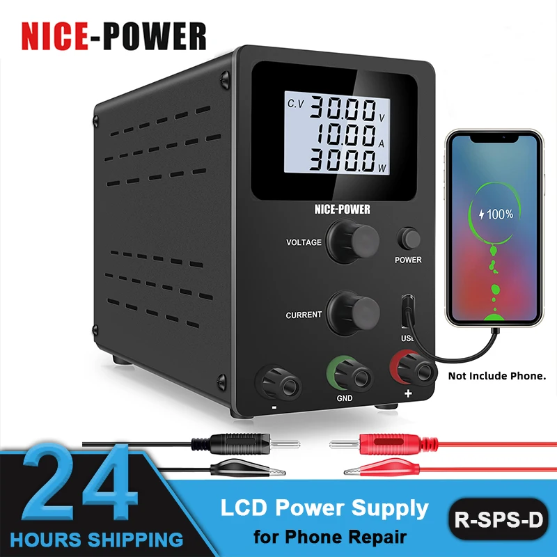 

LCD Lab Power Supply 30V 10A 60V 5A 120V 3A Laboratory Source 5V 2A USB Phone Charging Repair AC DC Adjustable Current Voltage