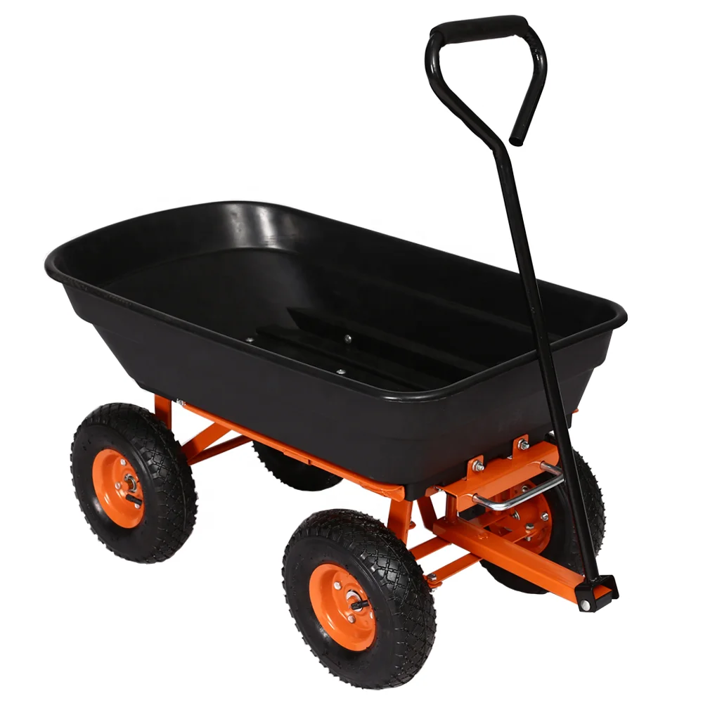 

New CT2145 Hand Push Poly Farm Garden Tool Carts Wagon Trucks With Four Heavy Load Wheel