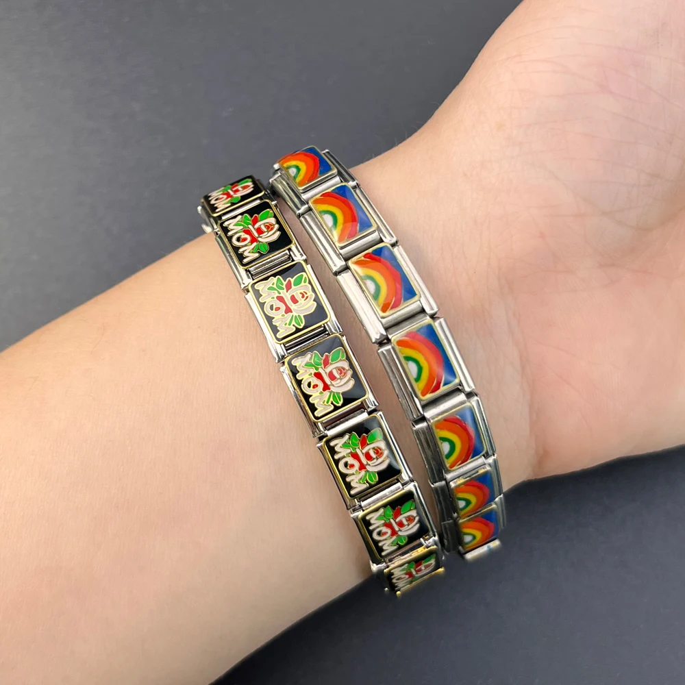 Italian Bracelet Rainbow Heart Elastic Hand Chain 9mm Wide Link Charm Bangle Stainless Steel Module Bracelets DIY Making Jewelry
Italian Bracelet Rainbow Heart Elastic Hand Chain 9mm Wide Link Charm Bangle Stainless Steel Module Bracelets DIY Making Jewelry