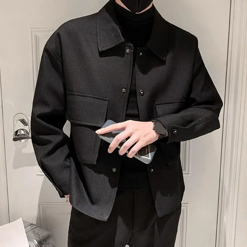 

Popular Men Outerwear Korean Style Lapel Buttons Cargo Coat Turndown Collar Spring Autumn Men Jacket for Daily Wear