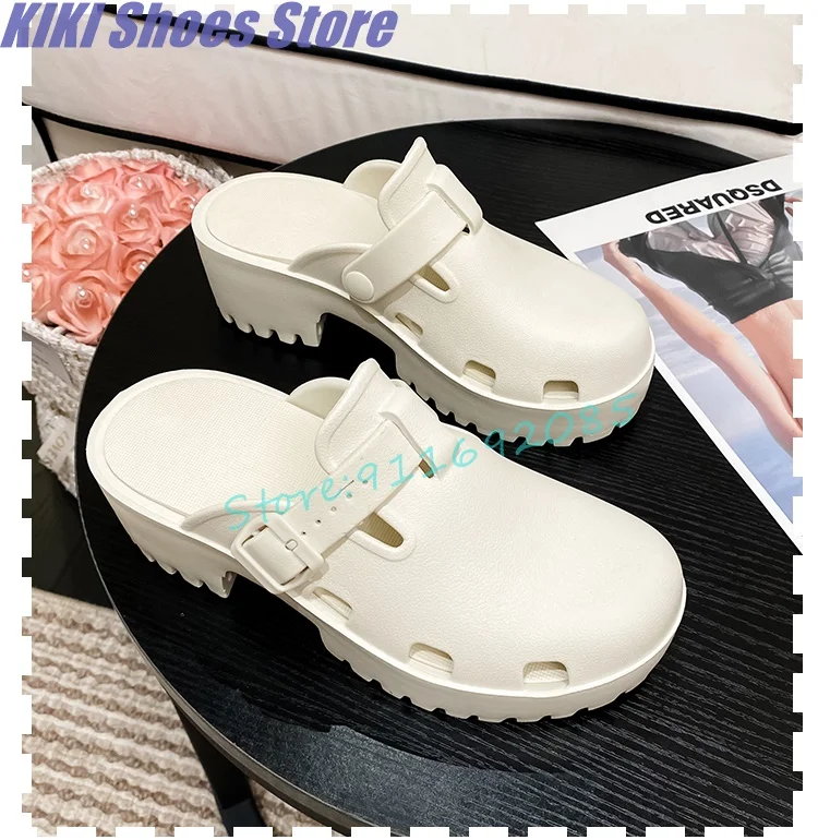 Women's niche thick-heeled platform sandals with thick soles, non-slip casual outer wear, beach sandals and half-slippers 
Women's niche thick-heeled platform sandals with thick soles, non-slip casual outer wear, beach sandals and half-slippers