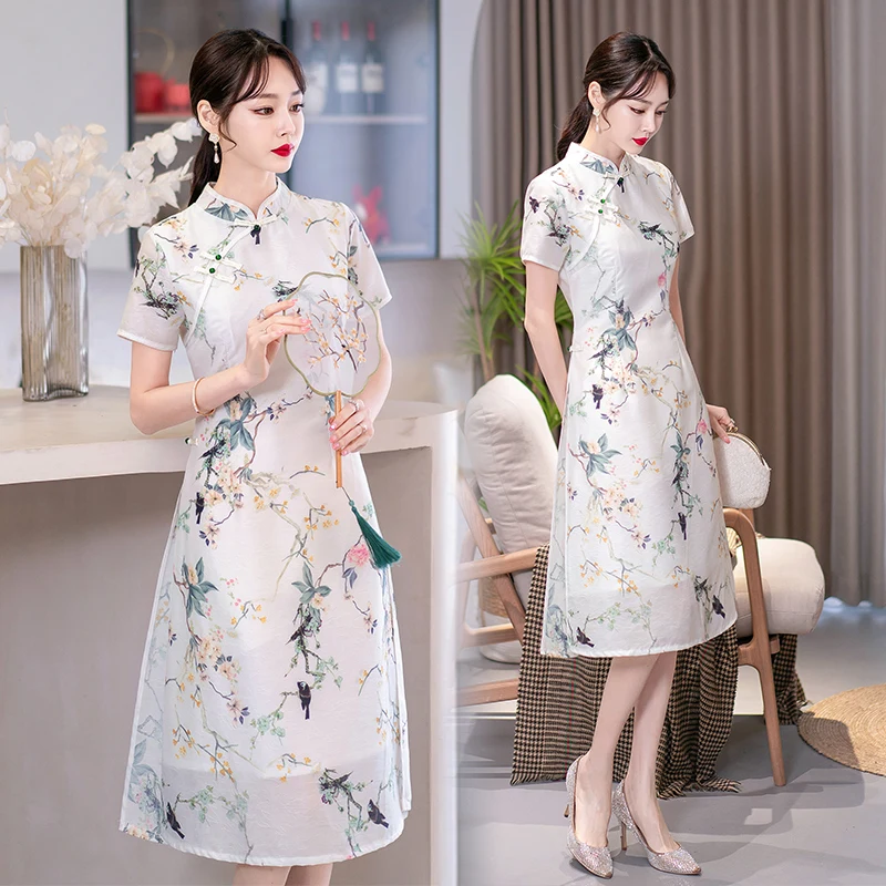 

New Short Sleeve Improved Cheongsam Young Retro Classical Elegance Chinese Style Daily Qipao Dress Modern Women Clothing