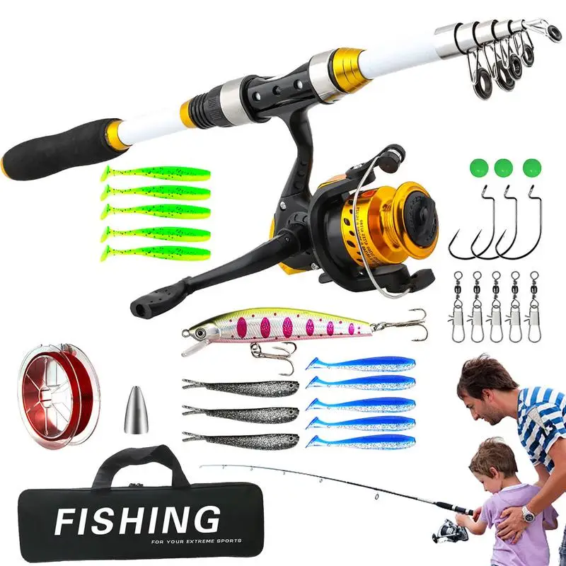Rod And Reel Combo Telescopic Fishing Rod Spinning Reels With Baits And Carrier Bag Lightweight Portable Fishing Equipment Set
Rod And Reel Combo Telescopic Fishing Rod Spinning Reels With Baits And Carrier Bag Lightweight Portable Fishing Equipment Set