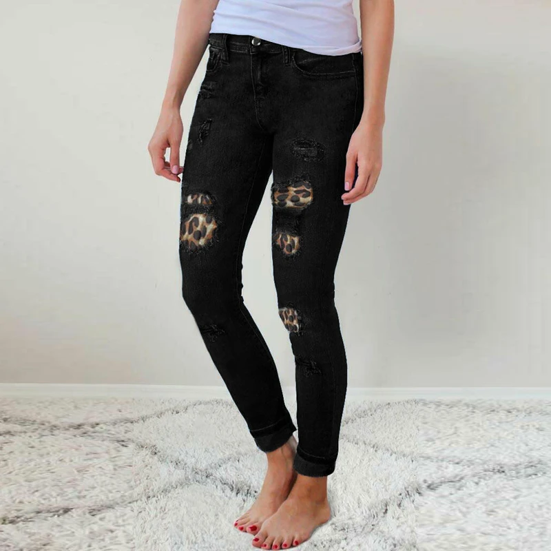 Female Ripped Leopard Print Trousers Skinny Stretch Denim Fashion Pencil Pants Street Casual Hipster Capris Tight Jeans For Lady 
Female Ripped Leopard Print Trousers Skinny Stretch Denim Fashion Pencil Pants Street Casual Hipster Capris Tight Jeans For Lady
