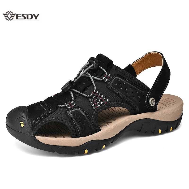 

Summer Casual Sandals Men Plus Size 46 47 Genuine Leather Out Door Shoes Men Sandals Soft Walking Beach Sandalias Sandal Slides