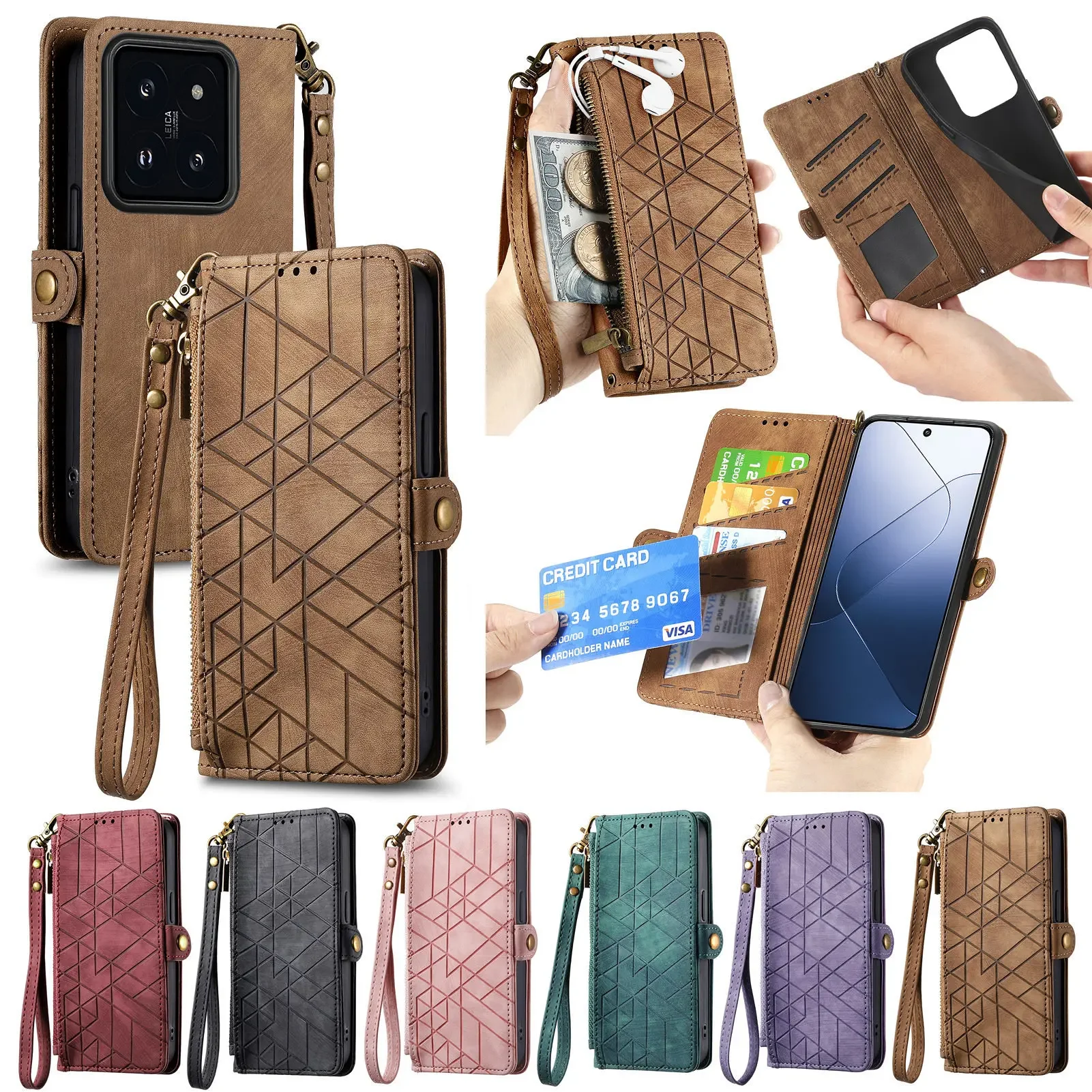 

Flip Leather Zipper Cards Solt Wallet Book Case For Xiaomi Redmi Note 11S 12 13 Pro Plus 14 13Lite 12T POCO X4 X5 F5 Bag Cover