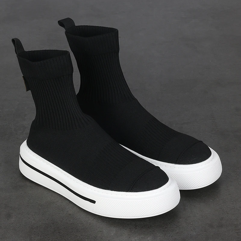 

Fashion New Thick Soles Increase Breathable Mesh Cloth Shoes Trend Casual High Top Board Shoes Men's Black Fashion Shoes