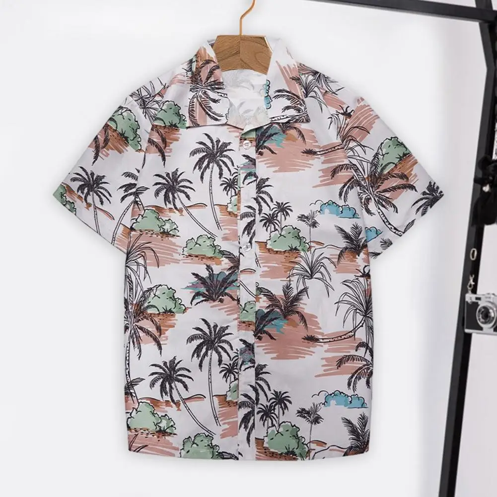

Men Holiday Shirt Men's Hawaiian Style Tree Print Short Sleeve Shirt for Vacation Beach Soft Breathable Loose Fit Collared
