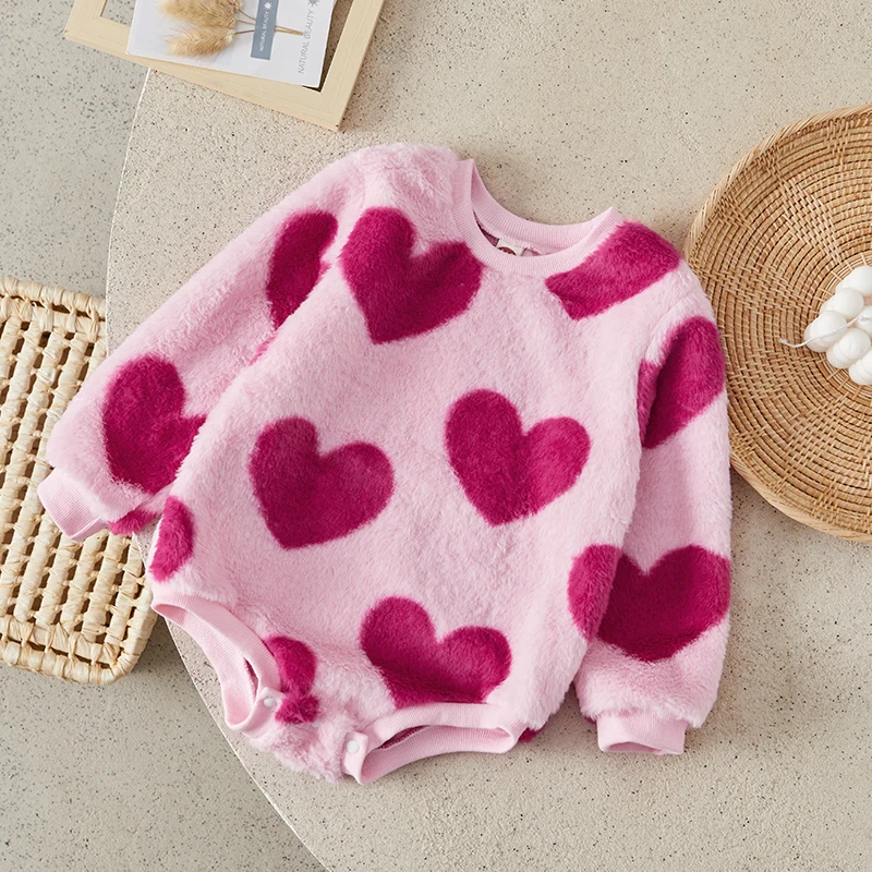 Suefunskry Baby Girls Fuzzy Romper Infant Sweet Heart Print Round Neck Long Sleeve Bodysuit Newborn Jumpsuit for Winter
Suefunskry Baby Girls Fuzzy Romper Infant Sweet Heart Print Round Neck Long Sleeve Bodysuit Newborn Jumpsuit for Winter
