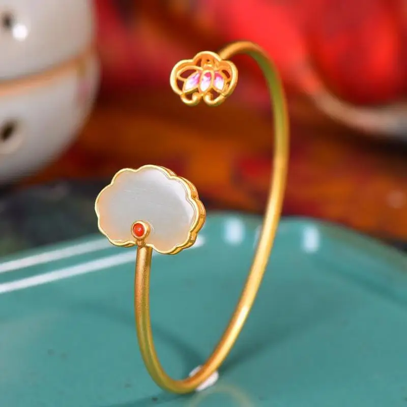 Natural White Jade Ruyi 925 Sterling Silver Bangle Cloisonne Enamel Lotus Hetian Jades Nephrite Antique Silver Bangles Women
Natural White Jade Ruyi 925 Sterling Silver Bangle Cloisonne Enamel Lotus Hetian Jades Nephrite Antique Silver Bangles Women