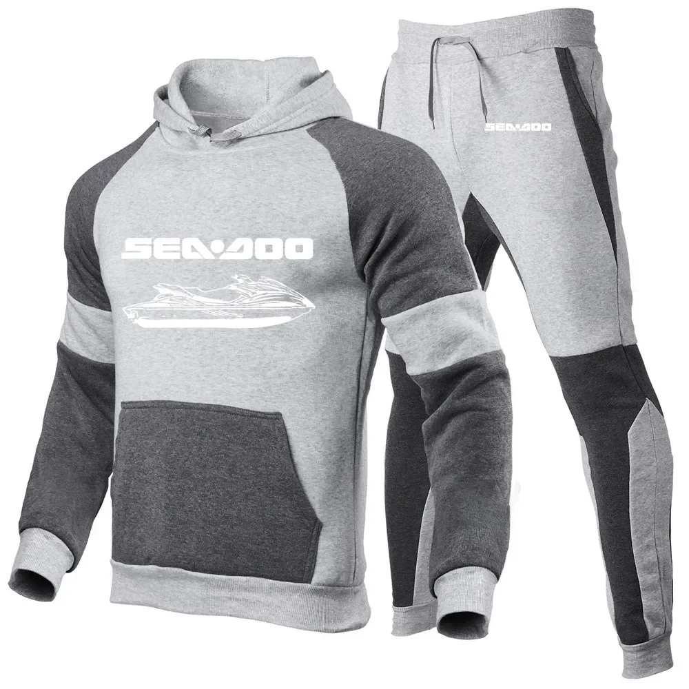 

Sea Doo Seadoo Moto Men's New Fashion Cotton Long Sleeve Splicing Hoodies Sportswear Tracksuit Pullover Trouser Two Jogging Suit