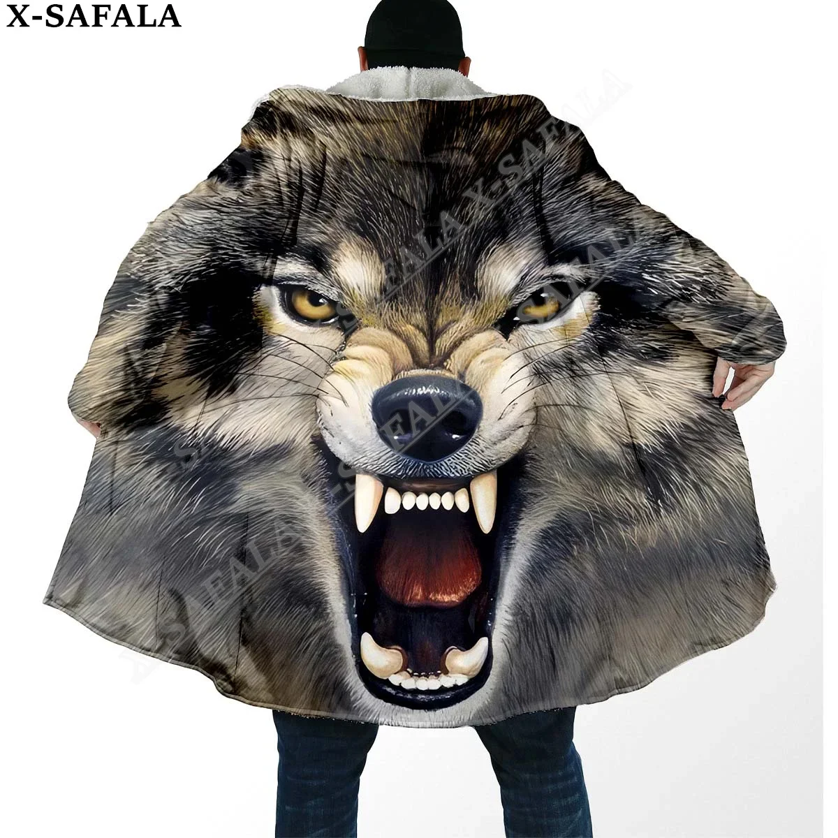 

Native Dark Angry Wolf Moon 3D Print Dream Cloak Thick Warm Hooded Men Overcoat Coat Windproof Fleece Cape Robe Blanket-6