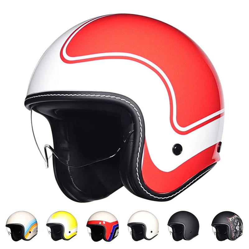 

Open Face Motorcycle Helmet Men Women DOT Approved Jet Helmets with Visor Retro 3/4 Half Helmet for Moto Pilot Cruiser Moped