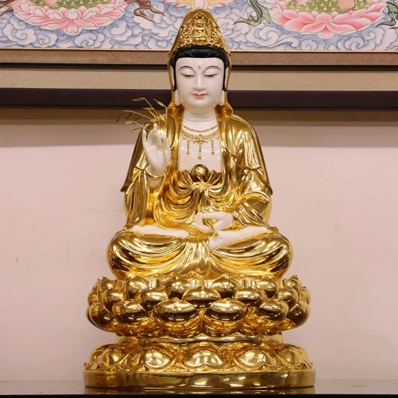 

38CM Thailand Asia High grade gilding jade Buddha statue Guan yin bodhisattva home Temple efficacious Talisman Mascot Sculpture