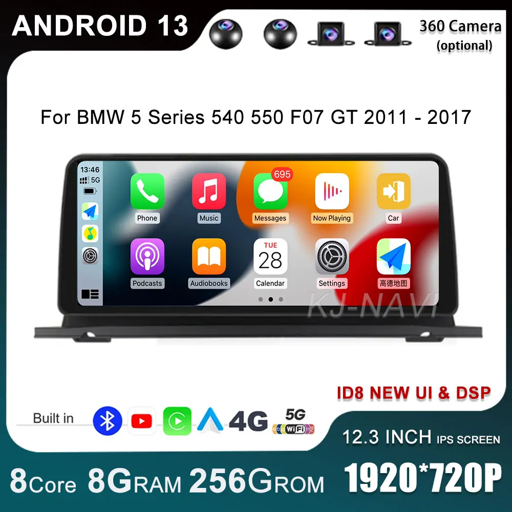 

12.3 Inch Android 13 For BMW 5 Series F07 GT 2011 - 2017 CIC NBT System 1920*720P Car Player GPS Video Navigation Multimedia