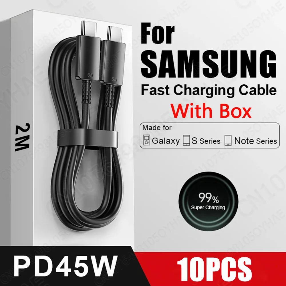 

10Pcs PD 45W Fast Charging Cable for Samsung Galaxy S20 S21 S22 S23 Ultra Plus USB C to Type C PD Cable A54 A53 Note 20 With Box