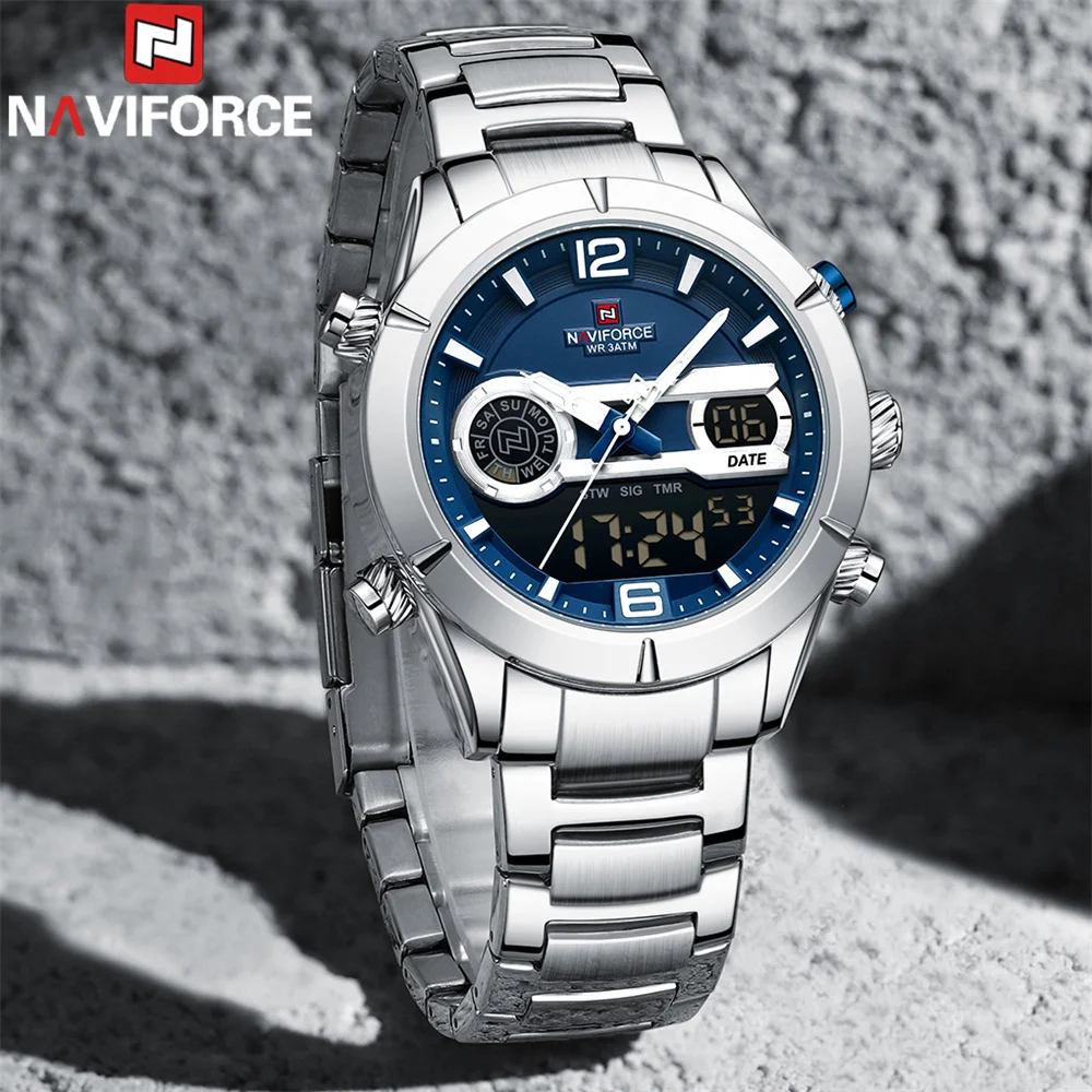 

NAVIFORCE Top Brand Luxury Original Men Watch Quartz Digital Male Clock Sport Stainless Steel LED Wristwatches for Men 9232