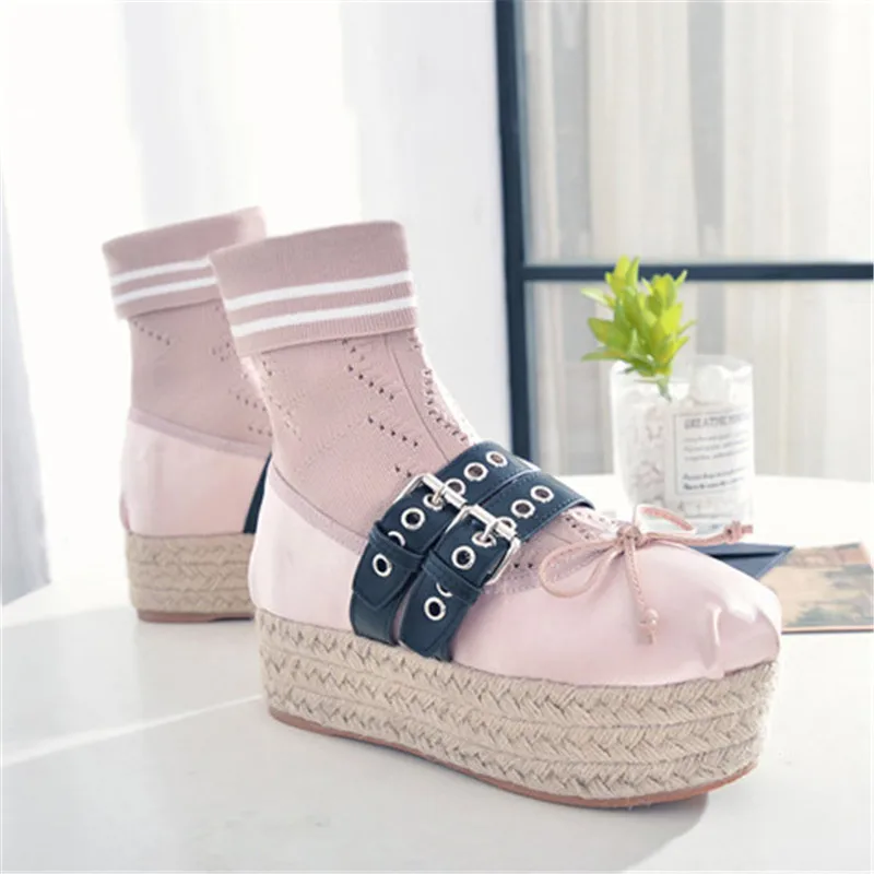 Fashion Buckle Belt Rope Braid Flat Platform Sock Boots Silk Round Toe Stretch Knitting Patchwork Slip On Ankle Boots Shoes
Fashion Buckle Belt Rope Braid Flat Platform Sock Boots Silk Round Toe Stretch Knitting Patchwork Slip On Ankle Boots Shoes