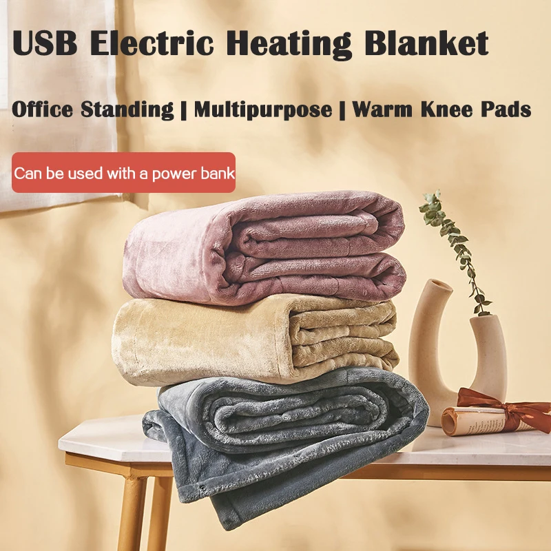 

USB Heated Blanket Home Office Electric Blankets Portable Heating Pad Flannel Washable Power Bank Warm Up Blanket Warming Pad