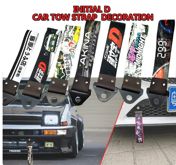 

Initial D JDM Tow Strap Universal Car Racing Tow Ropes Auto Trailer Rope Bumper Fujiwara Tofu Shop Trailer Towing Hook Decor