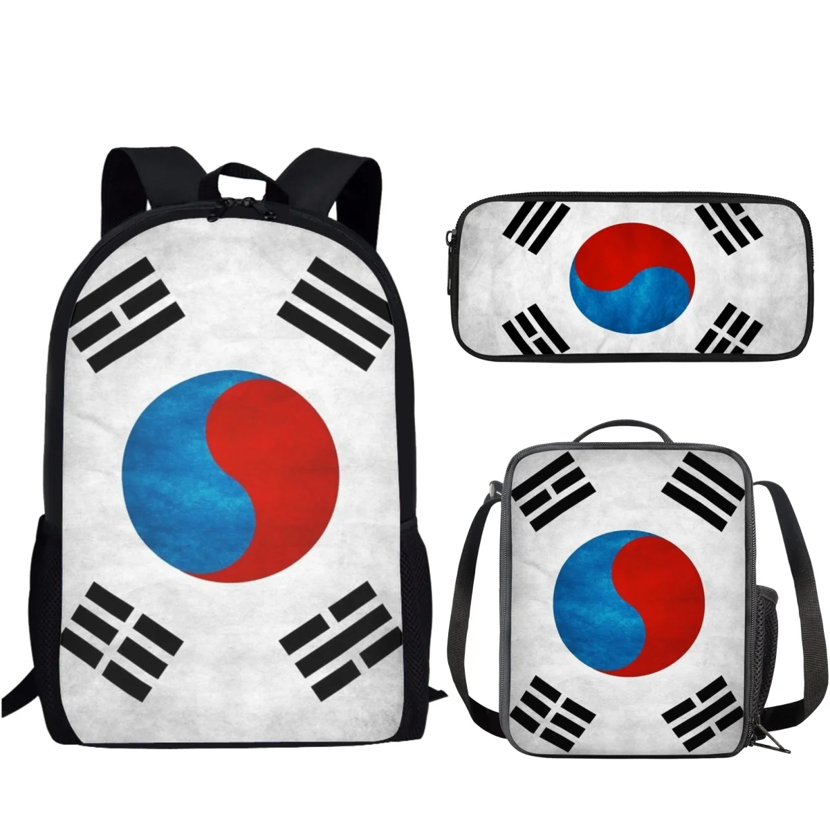 

South Korea Flag Print School Bags Set of 3 Large Capacity Children Book Bags for Teenagers Backpack with Lunch Box /Pencil Case