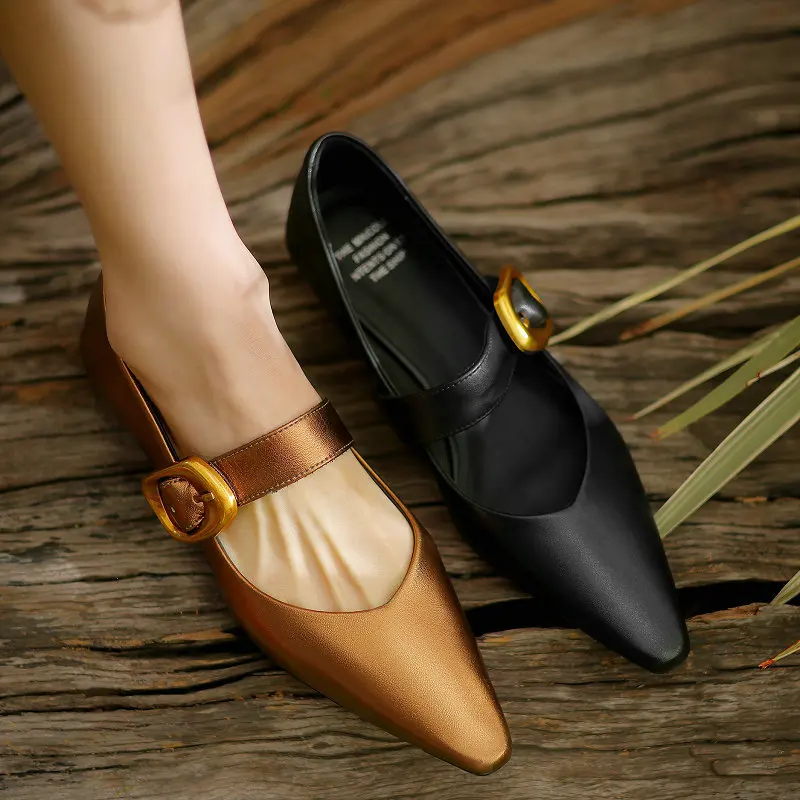 Genuine Sheepskin Leather Pointed Toe Elegant Ladies Spring Shoes Metal Golden Color Buckle Belt Ballet Flats Luxury Mary Janes
Genuine Sheepskin Leather Pointed Toe Elegant Ladies Spring Shoes Metal Golden Color Buckle Belt Ballet Flats Luxury Mary Janes