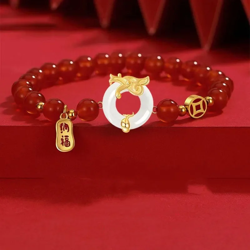 Bracelet dragon du zodiaque de style chinois pour femmes et hommes, apporte richesse, santé et bonne chance, bracelet de couple perlé rouge, bijoux Gi, 2024 6