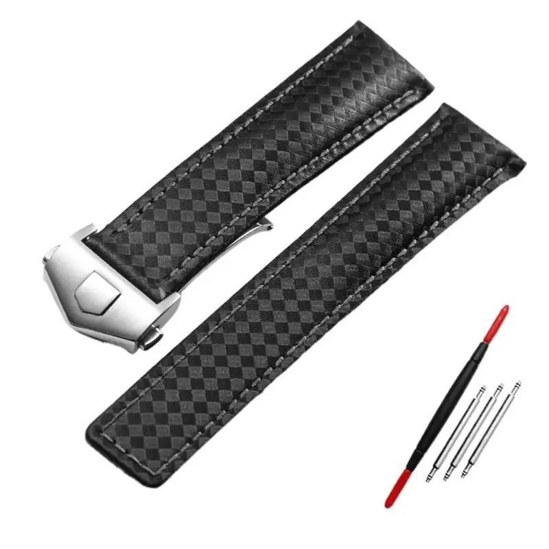 

FKMBD Carbon fiber pattern Genuine Leather Strap 20mm 22m for tag he-uer F1 watchband wristwatches band leather watch bracelet