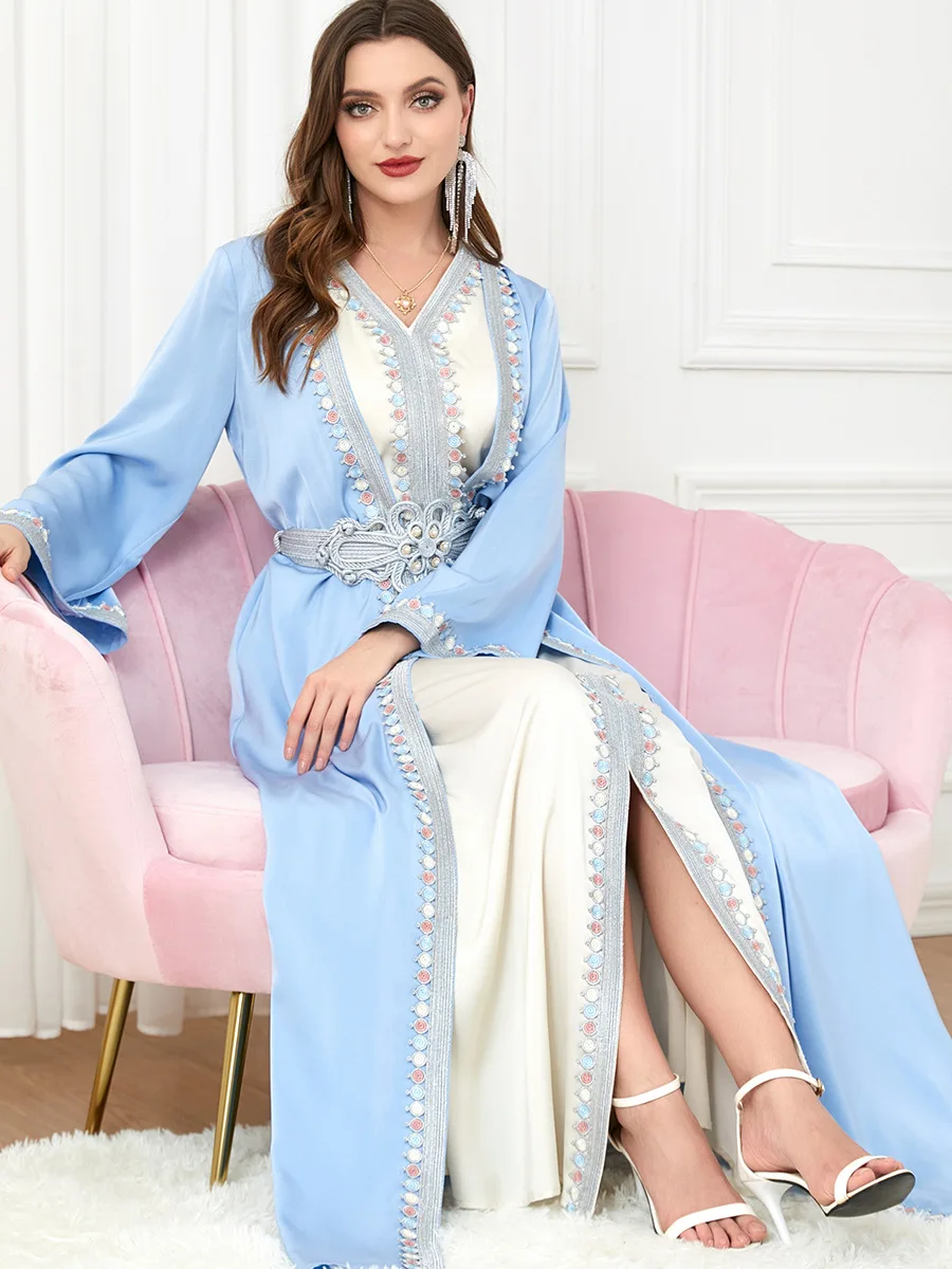 

Ramadan Turkey Muslim Dress Women Abaya Morocco Party Kaftan 2 Piece Set Dresses Dubai Abayas Belted Maxi Vestdios 2023 Robe Eid