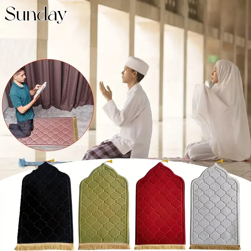 

Ramadan Worship Mat for Muslim Flannel Embossing Carpet Islamic Kneel Prayer Rug Soft Non-slip Portable Family Prayer Floor Mats