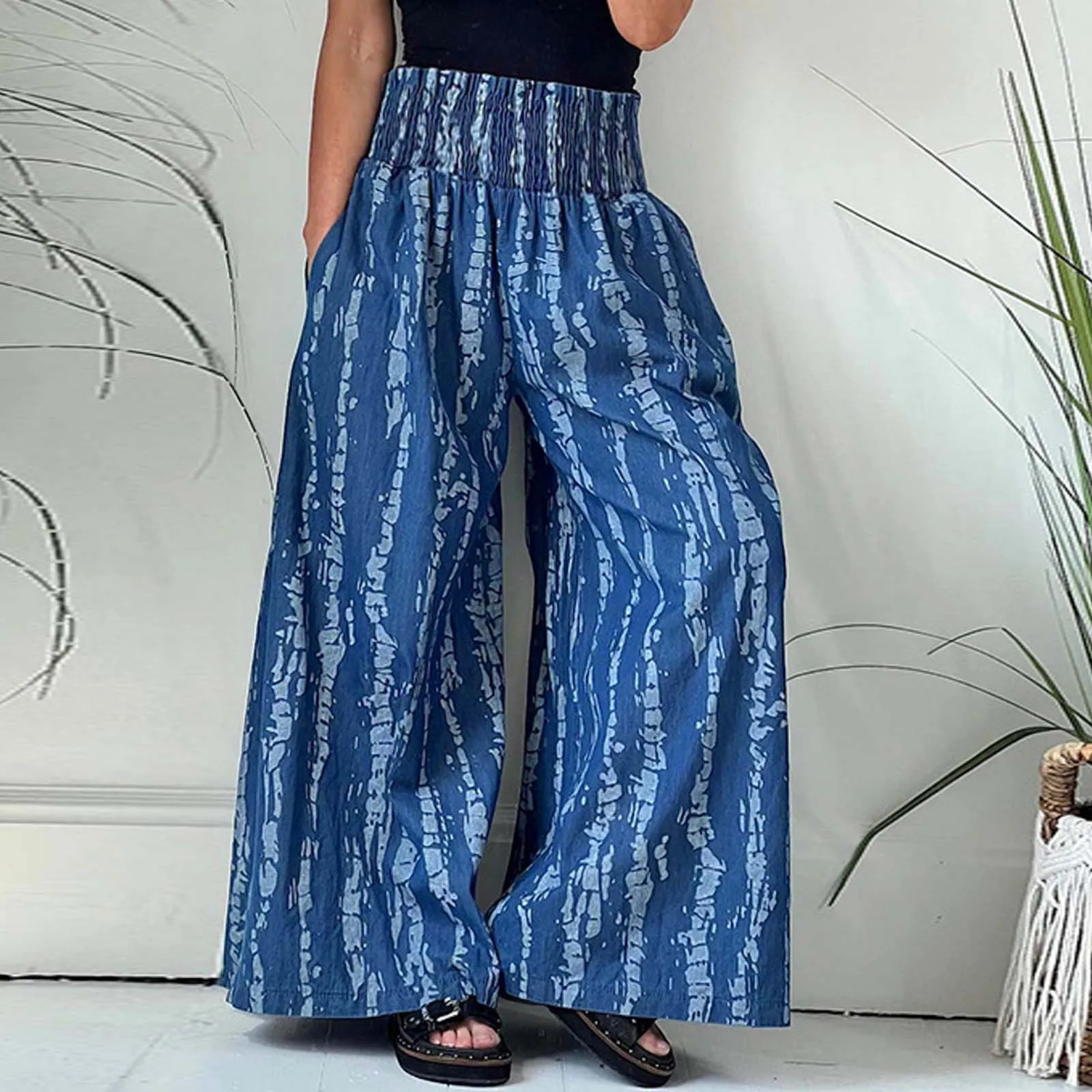 Women's Vintage Printed Cotton Linen Pants Summer Fashion Elastic Waist Thin Wide Leg Casual Loose Straight Ankle Length Trouser
Women's Vintage Printed Cotton Linen Pants Summer Fashion Elastic Waist Thin Wide Leg Casual Loose Straight Ankle Length Trouser
