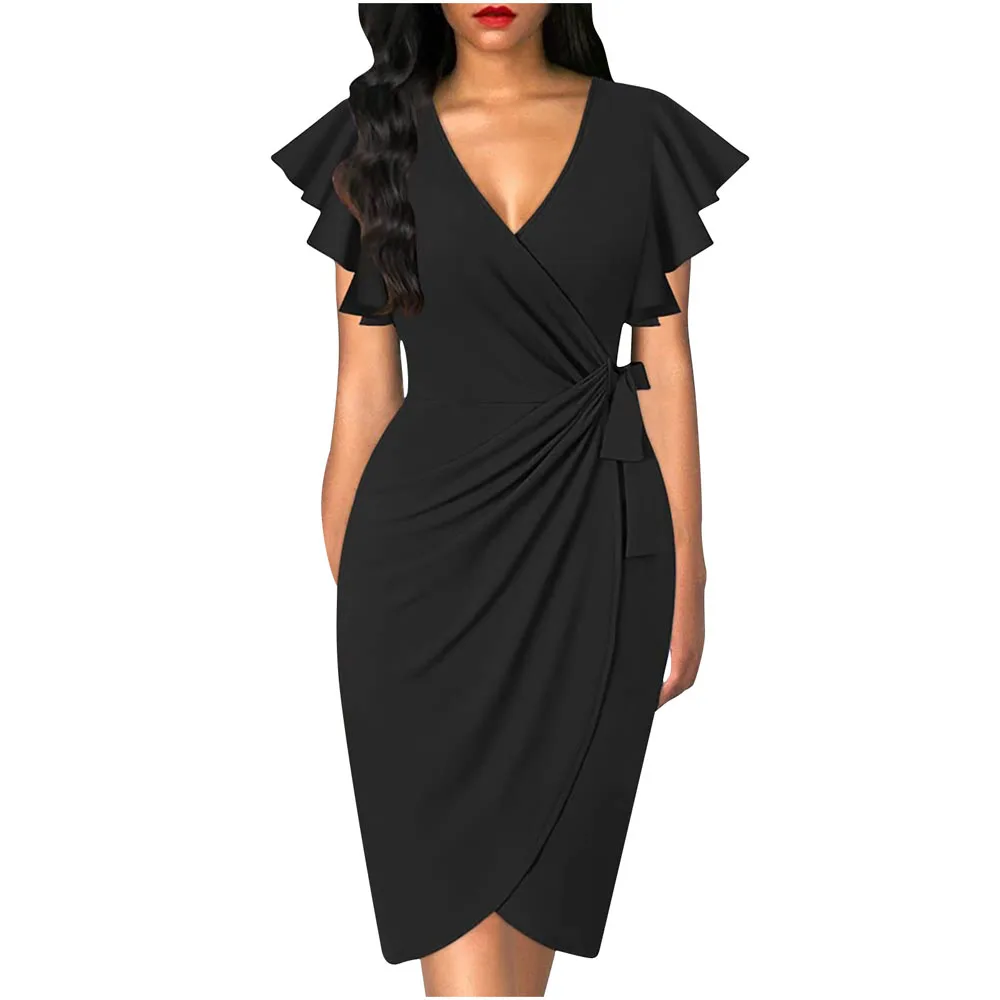 Dresses For Women Sexy Deep V Neck Ruffle Sleeve Ruched Party Work Formal Wedding Dress Office Lady Solid Print Bodycon Vestidos
Dresses For Women Sexy Deep V Neck Ruffle Sleeve Ruched Party Work Formal Wedding Dress Office Lady Solid Print Bodycon Vestidos