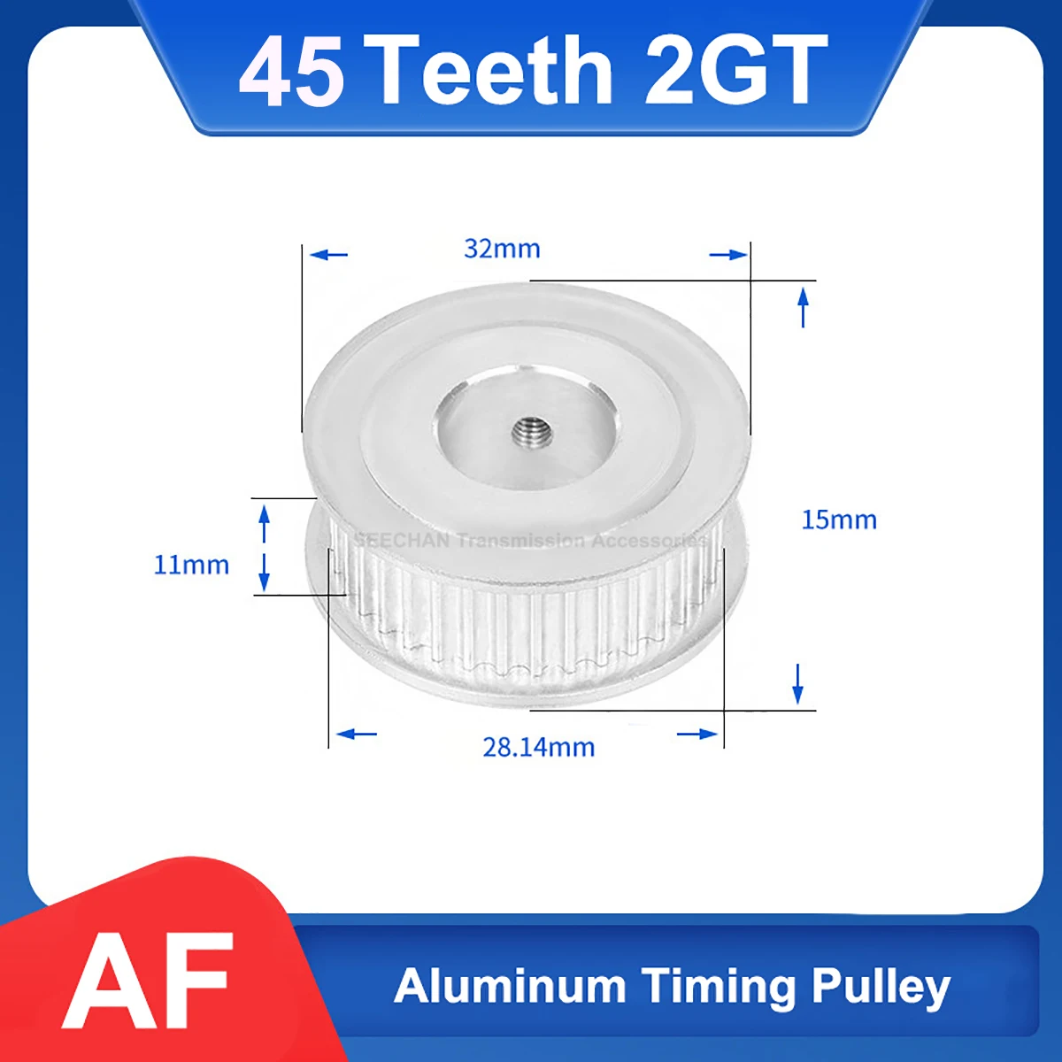 45 Teeth 2GT Timing Pulley Bore 4/5/6/6.35/8/10 - 15mm Aluminum Synchronous Wheel 3D Printer Parts For Width 10mm Timing Belt
45 Teeth 2GT Timing Pulley Bore 4/5/6/6.35/8/10 - 15mm Aluminum Synchronous Wheel 3D Printer Parts For Width 10mm Timing Belt