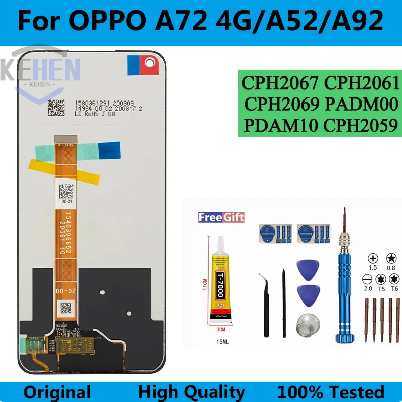 

Lcd For OPPO A72 4G OPPO A52 Display Touch Screen A92 Digitizer Panel Assembly For CPH2067 CPH2061 CPH2069 PADM00