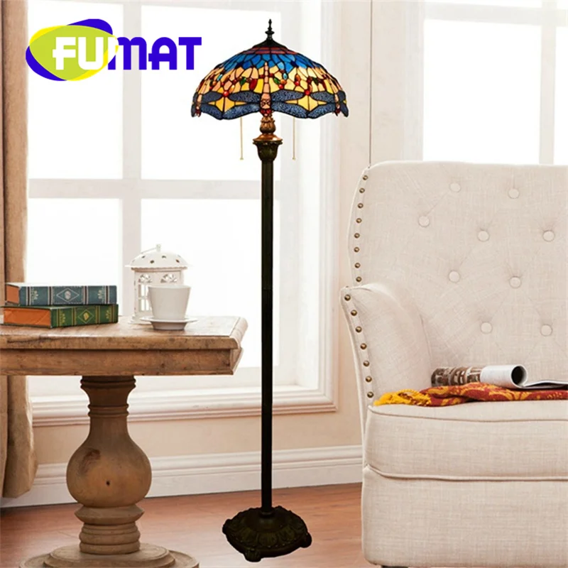 

FUMAT Tiffany glass pastoral style floor lamp art living room dining room bedroom Bedside Hotel Cafe standing lamp 16 inch