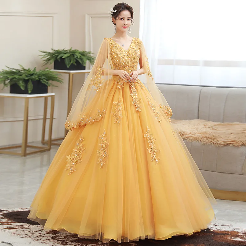 Petal Sleeve Quinceanera Dress Tie Long Skirt V-Neck Empire Ball Gown 3D Lace Flowers Yarn Sleeves Sequin Formal Occasions New
Petal Sleeve Quinceanera Dress Tie Long Skirt V-Neck Empire Ball Gown 3D Lace Flowers Yarn Sleeves Sequin Formal Occasions New