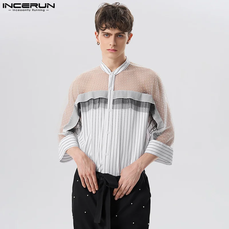 INCERUN Tops 2024 American Style New Mens Fashionable See-through Lace Shirts Sexy Patchwork Polka Dot Long Sleeved Blouse S-5XL
INCERUN Tops 2024 American Style New Mens Fashionable See-through Lace Shirts Sexy Patchwork Polka Dot Long Sleeved Blouse S-5XL