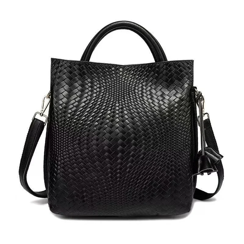 

Motingsome Braid Minimalism Fashion Women Bucket Bag Luxury Genuine Leather Handbags and Purses Soft Calfskin Casual Tote Bag